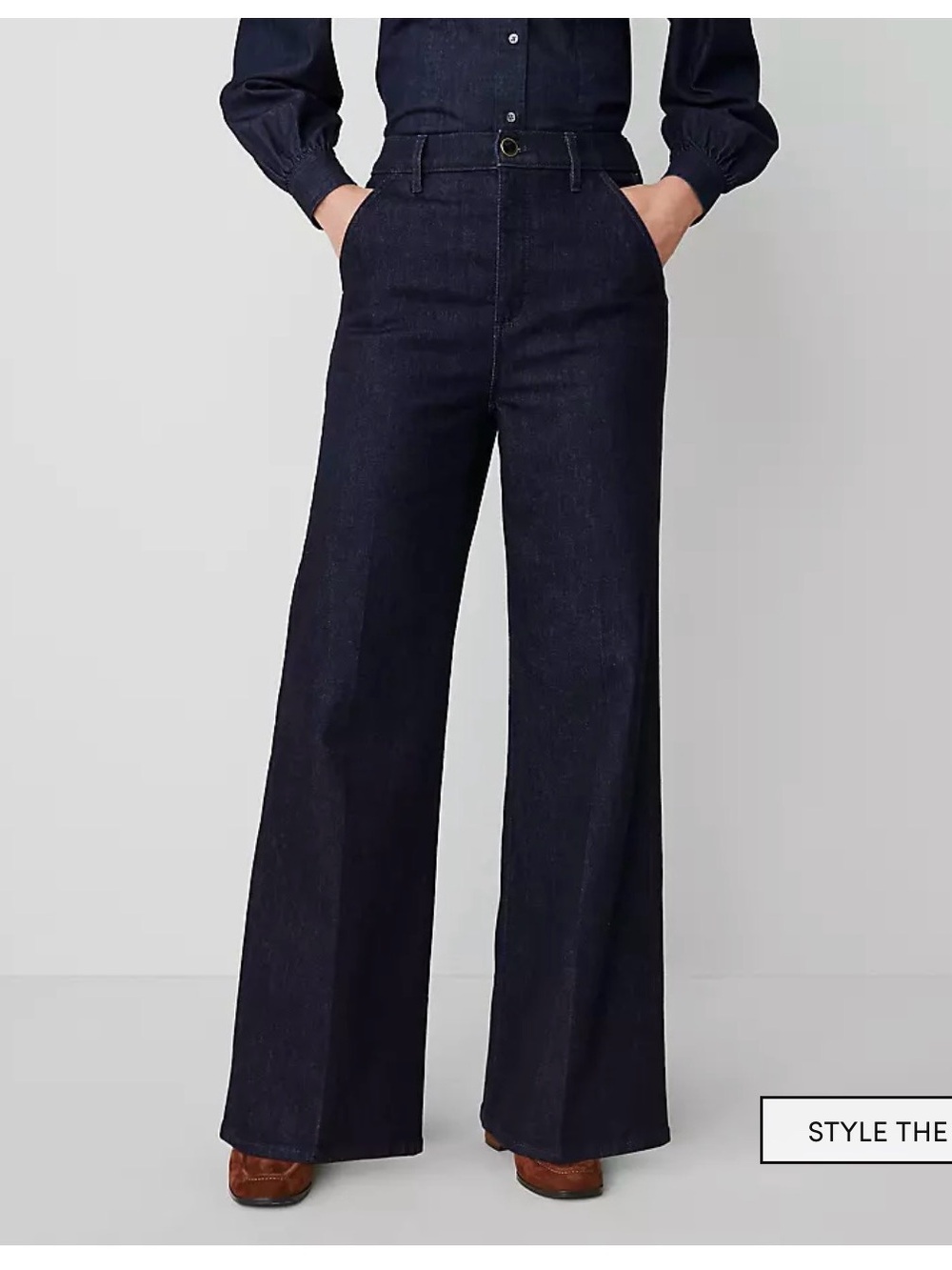 Ann Taylor Dark Indigo Wide Leg, High Waist Trouser Jean